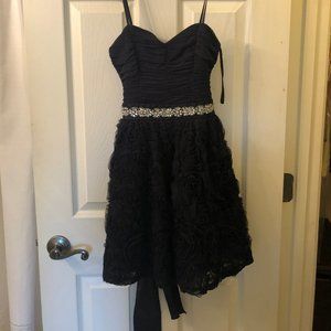 Short, Navy Dress with Flower Detailing